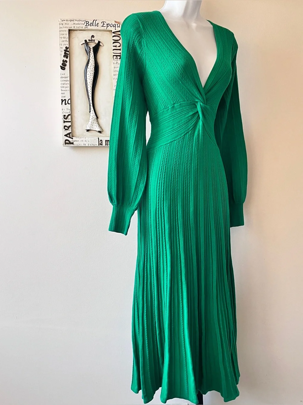 Boden Green V-Neck Twist Knit Midi Dress Size 10 - Picture 6 of 10